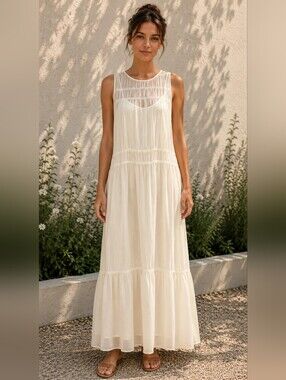 Cream Maxi Dress NWT Cottagecore Boho Bridal Shower Beach Vacation Romantic